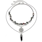 eartif Boho Necklace Healing Nature Crystal Necklace Hippie Necklaces Layering Necklaces Moon Sun Star Pendant Choker Necklace Gothic Jewelry For Women