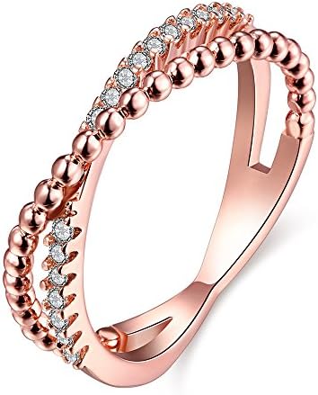 HaniQueen Women's 18k Rose Gold Plated Cubic Zirconia Cz "X" Criss Cross Eternity Ring Wedding Band Size 6