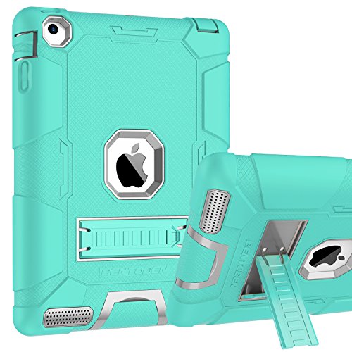iPad 2 Case, iPad 3 Case, iPad 4 Case, BENTOBEN Heavy Duty Shockproof Kickstand Anti-Slip 3 in 1 Full-Body Rugged Soft Rubber Hard PC Protective Case for iPad 2/3 / 4 9.7 inch, Mint Green/Light Gray