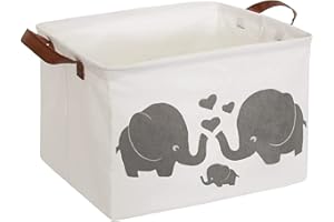 Essme Rectangular Baby Storage Basket,Elephant Storage Bins with Handles for Nersery Room Decor,Toy Basket,Gift Organizer(Elephants)