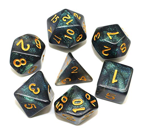 HD Dice DND Dice Set RPG Black Dice Fit Dungeons and Dragons D&D Pathfinder MTG Role Playing Games Glitter Polyhedral Dice with Dice Bag
