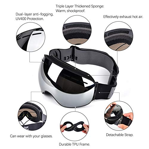 Funkprofi OTG Ski Goggles, Over Glasses Ski/Snowboard Goggles for Men, Women & Youth, 100% UV400 Protection, Anti Fog, Detachable Lens and Strap, Clear Wide Field of View, Helmet Compatible Goggles - Thumbnail 3