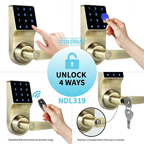 COLOSUS NDL319 Keyless Electronic Trusted Digital Smart Door Lock for Home & Office Security, Touchscreen - 50 User Codes + 4 Key Fobs + 1 Remote + 2 Keys (Gold) ... - Thumbnail 4