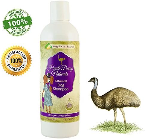 Best dog shampoo for itchy dry skin with Emu &amp; Almond Oil ~ All natural ~ Soothes inflammation caused by fleas, ticks &amp; allergies ~ Enriched with Vitamins A,D&amp;E ~ Fresh clean scent of papaya &amp; mango