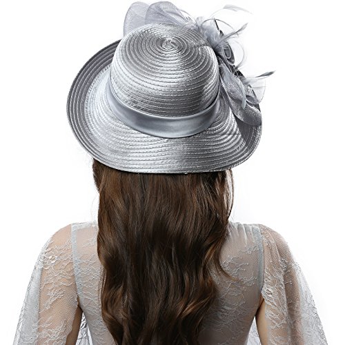 Janey&Rubbins Women Kentucky Derby Church Wedding Fascinators Cloche Bucket Bowler Hat (Silver)