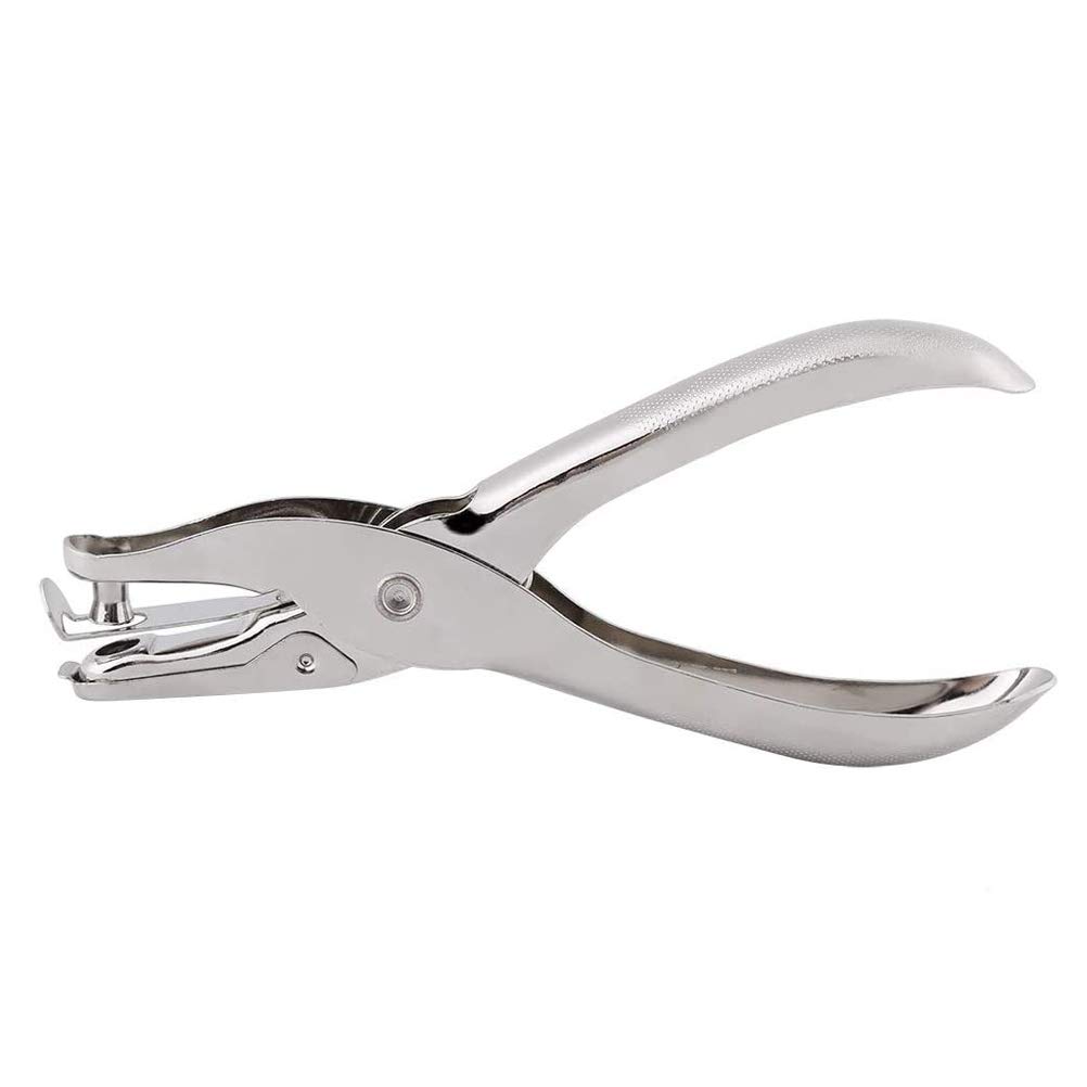 Single Hole Punch,Metall Handheld 1 Hole Punch One Hole Pliers Stainless Steel Paper Hole Puncher 6MM 8 Sheet Capacity Silver