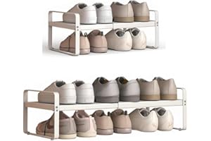 Yagizaai Expandable 1-Tier Metal Shoe Rack (H:7"), Adjustable Width 14.9"–23.6", Heavy-Duty Free-Standing Shoe Shelf for Clos