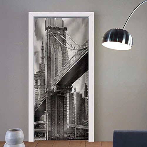Niasjnfu Chen custom made 3d door stickers the Brooklyn Bridge and the Lower Manhattan Skyline in New York City Fabric Home Decor For Room Decor 30x79