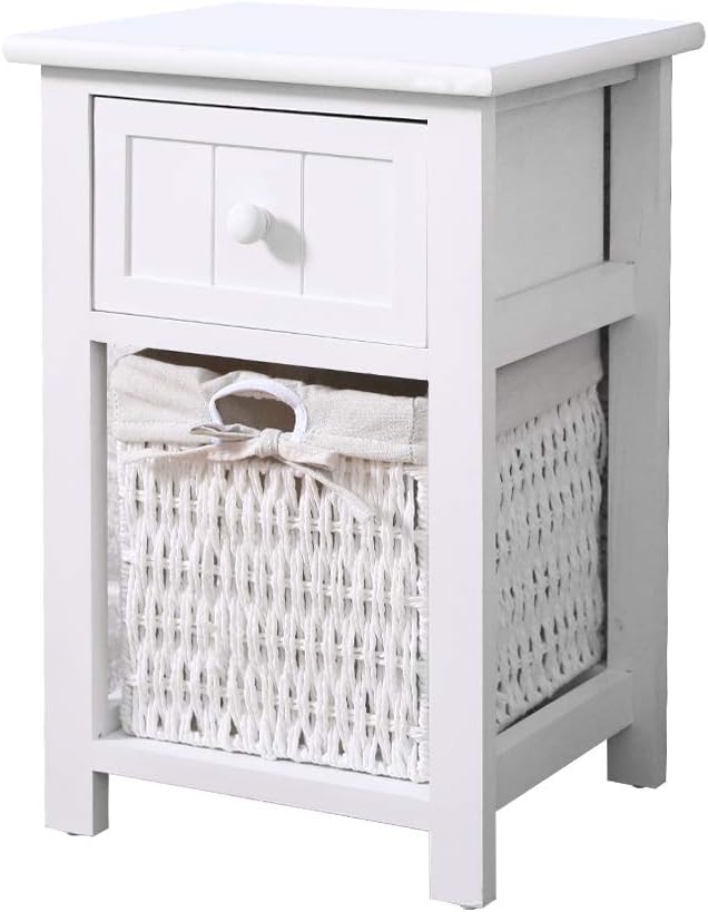 EXQUI Bedside Table White Wooden Night Stand Storage Unit with