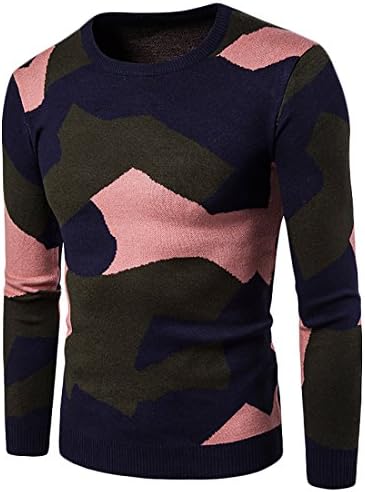 JXG Mens Color Block Camo Slim Fit O Neck Light Knit Pullover Sweater Pink US L