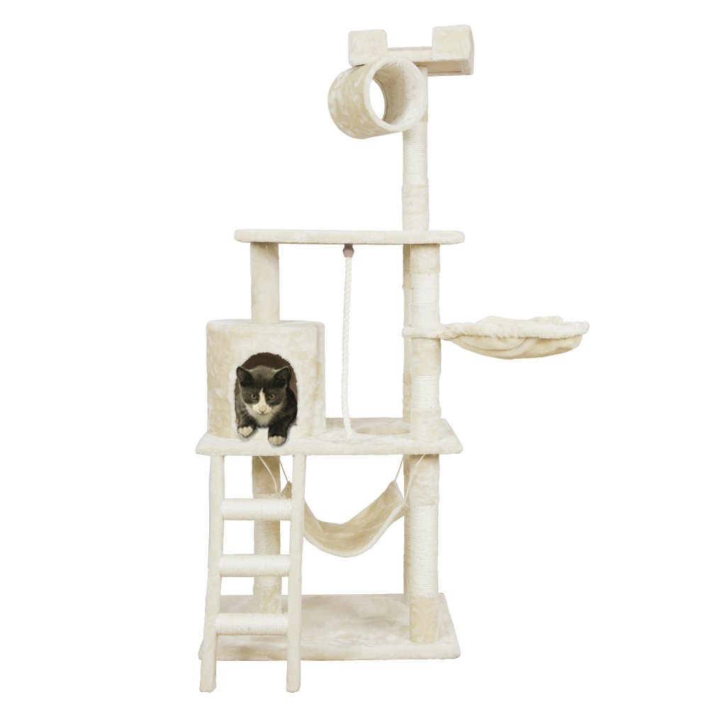 Pet Palace Cat Tree Kitten Activity Tower Condo with Hammock, Deluxe Scratching Posts, and Rope