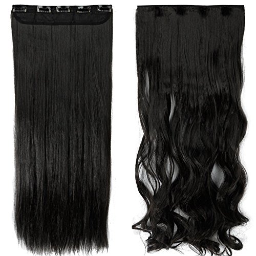 S-noilite Trendy 24"/26" Straight Curly 3/4 Full Head One Piece 5clips Clip in Hair Extensions Long Poplar Style for Xmas Gifts 22colors (26" - Straight, natural black)
