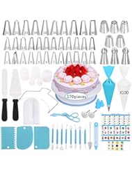 Cake Decorating Supplies Kit,170 PCS Baking Supplies Set with Icing Piping Tips & Russian Nozzles with Pattern Chart, Rotating Turntable Stand, Frosting, Piping Bags, Icing Spatula and Pastry Tools