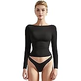 SUUKSESS Women Crew Neck Long Sleeve T Shirts Double Lined Tight Fitted Crop Top