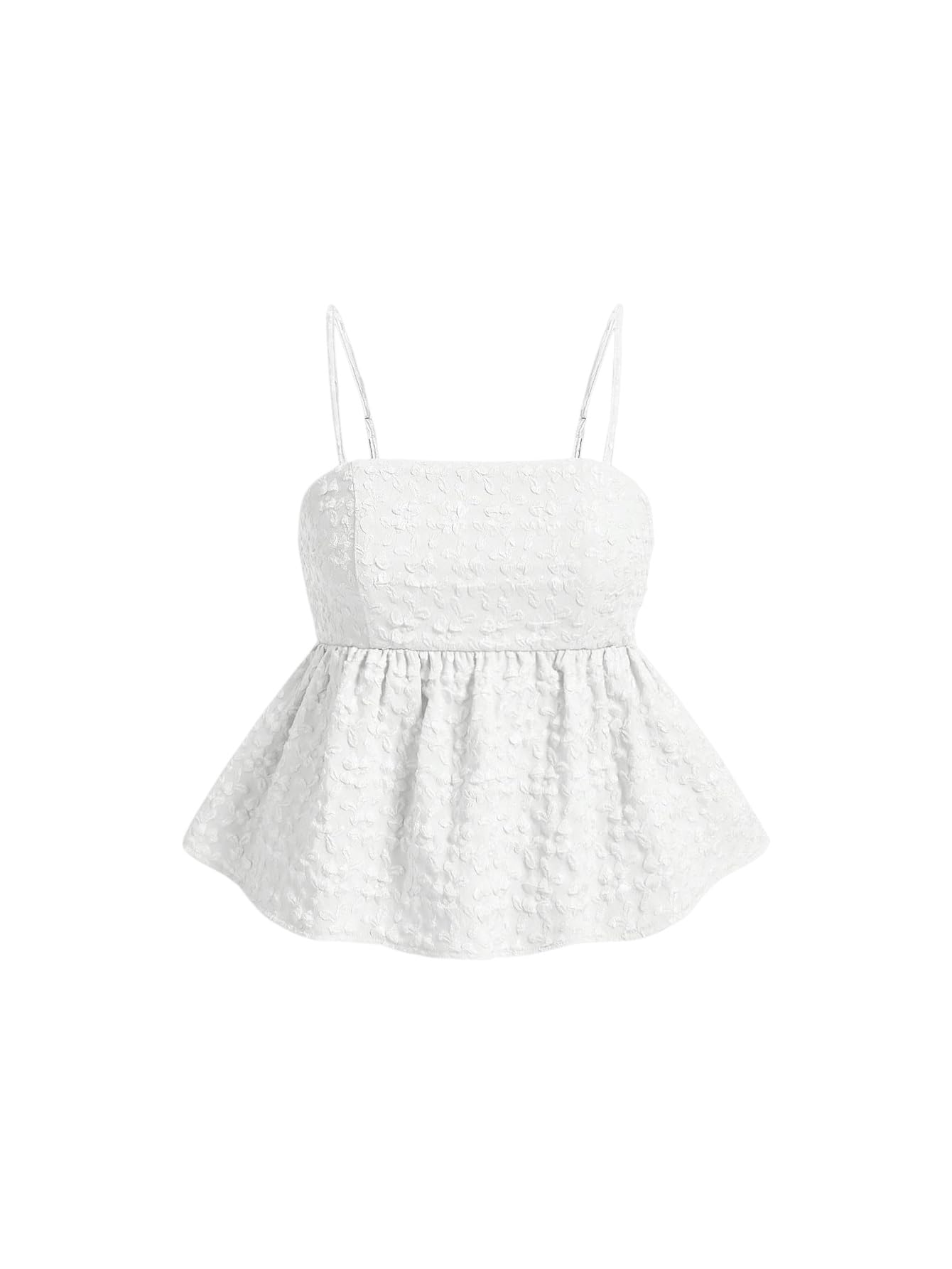 Photo 1 of SOLY HUX Women's Spaghetti Strap Ruffle Hem Peplum Summer Cami Tops Plain White XX-Large