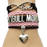 Infinity Love Pitbull Mom Bracelet-Black with Pink Leather Wrap Heart Charm