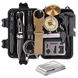 Survival Gear Kits 13 in 1 Outdoor Emergency SOS Survive Tool for Wilderness/Trip/Cars/Hiking/Camping gear - Wire Saw, Emergency Blanket, Flashlight, Tactical Pen, Water Bottle Clip ect,