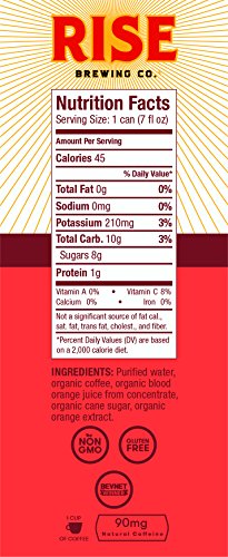 RISE Brewing Co. | Blood Orange Nitro Cold Brew Coffee (12 7 fl. oz. Cans) - Gluten & Dairy Free | Organic, Non-GMO, Vegan Ingredients | Clean Energy, Low Acidity & Slightly Sweet | 45 Calories - Thumbnail 4