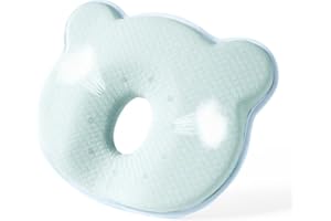 COCOCU Memory Foam Baby Pillow for Newborn Flat Head Baby Pillow Machine-Washable Neck Support Prevent Flat Head 100% Cotton,Blue