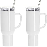 PYD Life 40 OZ Sublimation Tumblers with Removable Handle and Straw Lid Blanks White for 40 OZ Tumbler Heat Press Sublimation Oven Printing 2 Pack