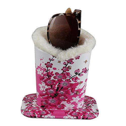 PG6 Plush Lined Eyeglasses Holder Stand Case Protective Glasses Case for Desks, Plum Blossom - Thumbnail 2