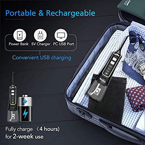 Water Flosser Cordless Oral Irrigator Portable Rechargeable Dental Flossers with 3 Modes & 4 Tips for Travel, Office and Home, High-Frequency Pulsation for Braces & Bridges Care, IPX7 Waterproof