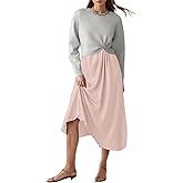 Womens Sweater Dress Trendy Color Block Fall Winter Long Sleeve Dresses with Silky Smooth Hem