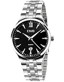 CIVO Men's Luxury Stainless Steel Band Waterproof Business Casual Wrist Watch Date Calendar (Black)