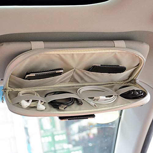 Cartisen Car Sun Visor Organizer, Auto Interior Accessories Pocket Organizer-Car, Truck, SUV Storage Pouch Holder, with Multi-Pocket Net Zipper (Gray)