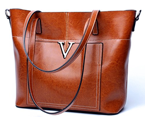 Covelin Genuine Leather Tote Shoulder Bag for Women Crossbody Handbag Soft Brown