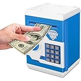 Zonkin Electronic Password Piggy Bank Kids Safe Bank Mini ATM Electronic Money Save Box Cash Coin Can (Blue White)
