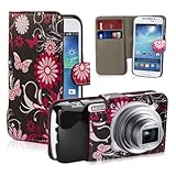 32nd Design book wallet PU leather case cover for Samsung Galaxy S4 Zoom C1010 + screen protector and cleaning cloth - Gerbera