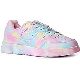 FabKids Girls' Vintage Tennis Shoes Classic Sneakers Breathable Non-Slip Athletic Shoes Cute Lace Up Casual Shoes for Kids