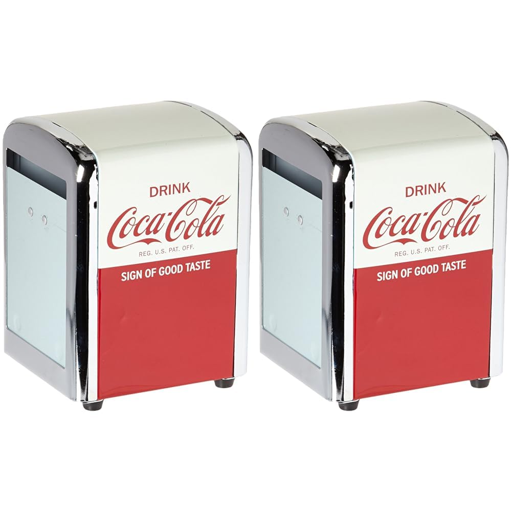 Tablecraft CC381 Coca-Cola Napkin Dispenser, Half, Red, Stainless Steel (Pack of 2)