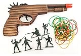 White Fox Toys Wooden Rubber Band Gun Red Bat Enforcer Pistol with Extra Rubber Bands Ammo and Army Men Targets