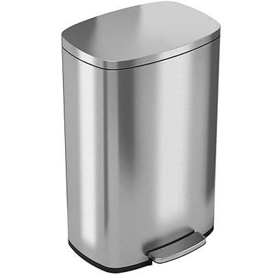 iTouchless SoftStep 13.2 Gallon Stainless Steel Step Trash Can with Odor Control System, 50 Liter Pedal Garbage Bin for Kitchen, Office, Home - Silent and Gentle Open and Close