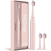 MySmile DY156 Electric Toothbrush for Adults, Rechargeable Sonic Battery Toothbrush Portable with 3 Brush Heads, 2 Mins 5 Modes Smart Timer, 45000VPM, One Charge for 60 Days - Pink