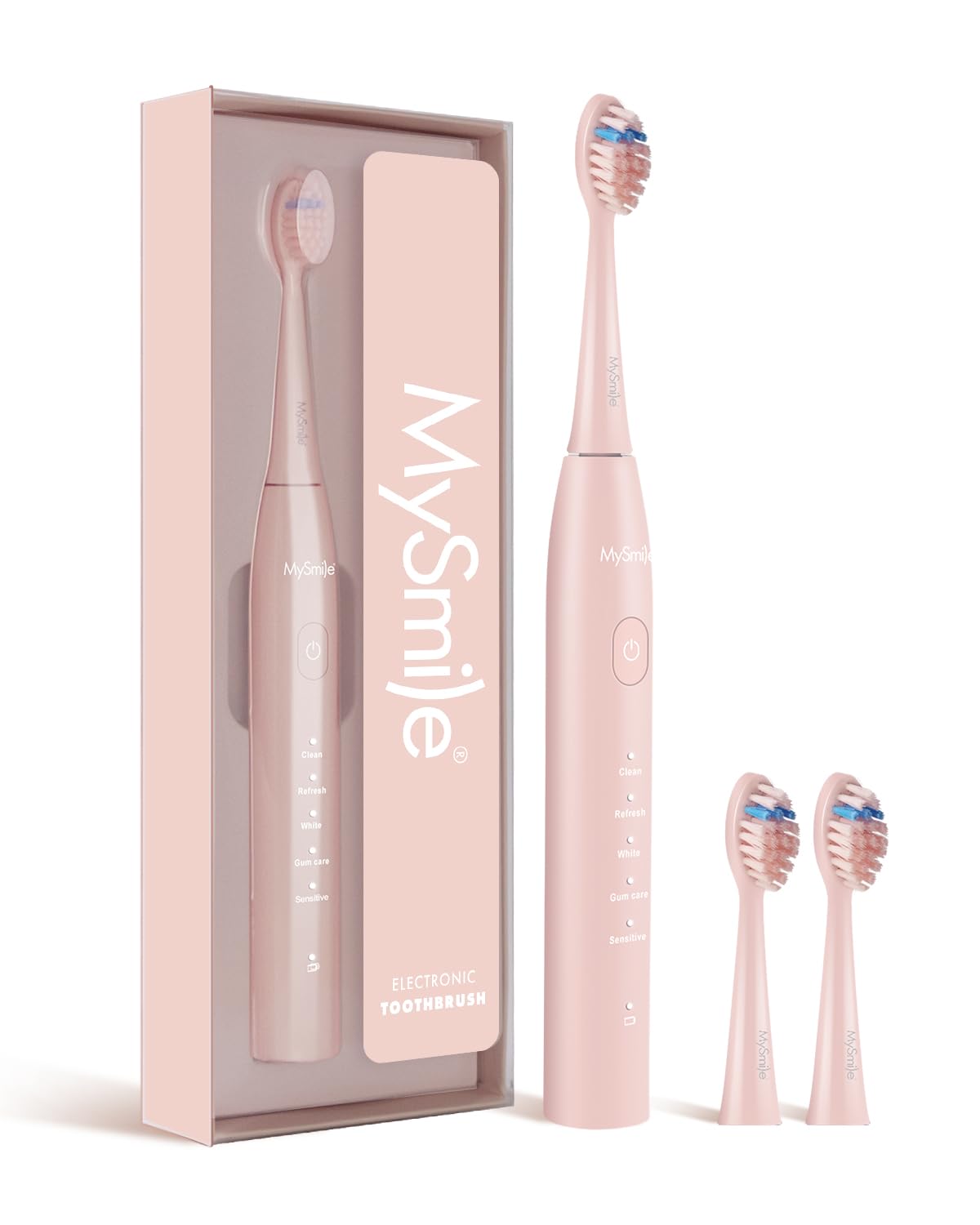 MySmile DY156 Electric Toothbrush for Adults, Rechargeable Sonic Automatic Toothbrush Portable with 2 Brush Heads, 2 Mins 5 Modes Smart Timer, 45000VPM, One Charge for 60 Days (Pink, 1)