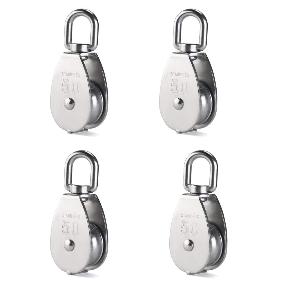 Photo 1 of Rocaris 4 Pack M50 Single Pulley Snatch Block Lifting Crane Heavy Duty Swivel Hook 304 Stainless Steel, 3/8" Rope x 2" Sheave, 880lbs Load