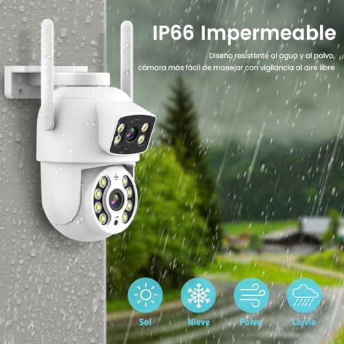 E T EASYTAO Q29 Cámara de Seguridad Exterior, 2K 3MP Cámara Wifi de Doble Lente, Tris Home/ICSee APP, IP66 Impermeabile, con Audio Bidireccional, Detección de Movimiento, Visión Nocturna, Compatible Alexa