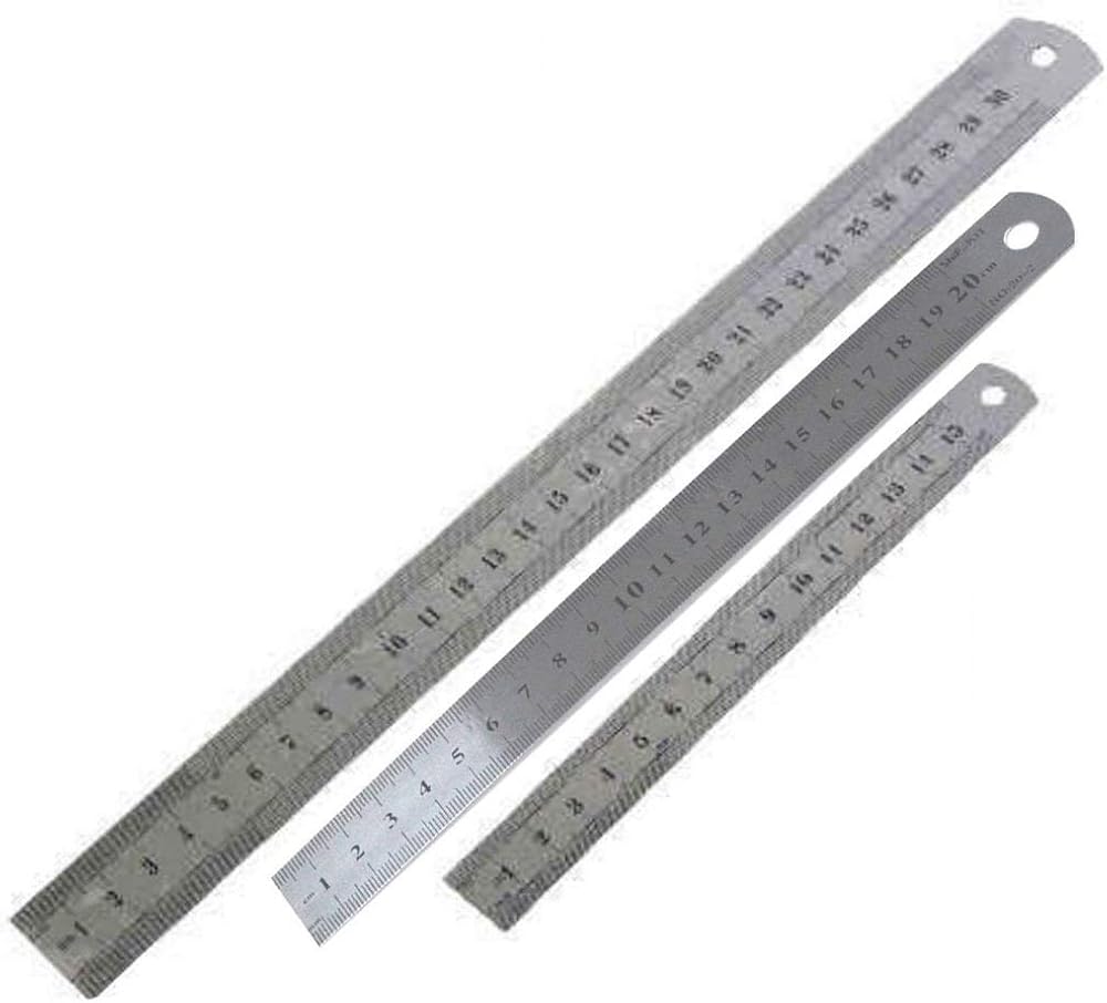 Shine Set of 3 Metal Rulers 12 8 6 Inch Stainless Steel Metric Imperial Dual