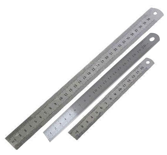 Set of 3 Metal Rulers 12",8", 6" Stainless Steel Metric Imperial Dual