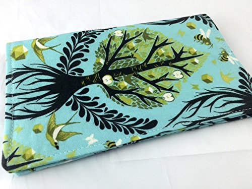 Duplicate Checkbook Cover Register with Pen Holder - Tula Pink Tree of Life in Pool Blue
