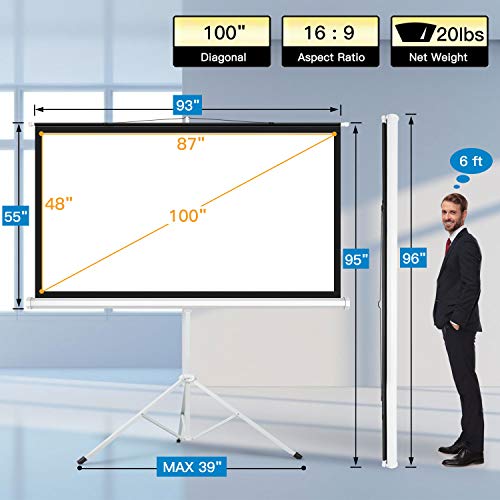 image for PERLESMITH Projector Screen with Stand 100 Inch 4K Ultra HD 16:9 Porta