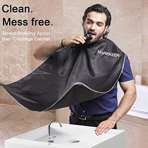 MARKKEER Beard Shaving Apron for Men Shaving,Hair Clippings Catcher & Grooming Cape Apron Trimming Non-Stick Hair,Waterproof,Anti-static (Black)