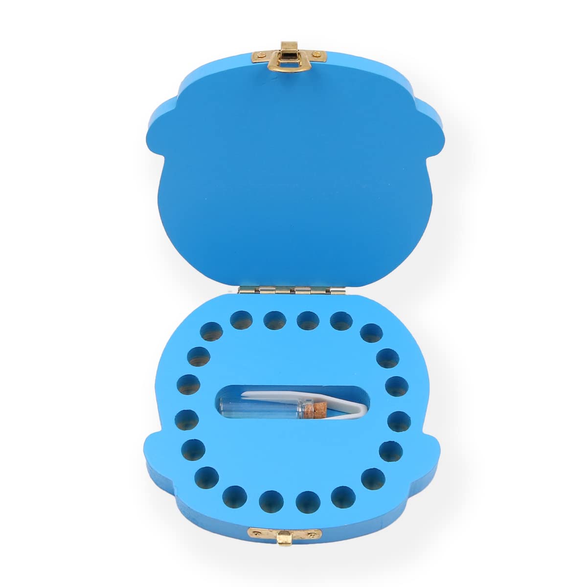 ANCLLO Colored Teeth Save Box Cute Personality Baby Teeth Box Save Wooden Boxes Deciduous Souvenir Box (Boys)