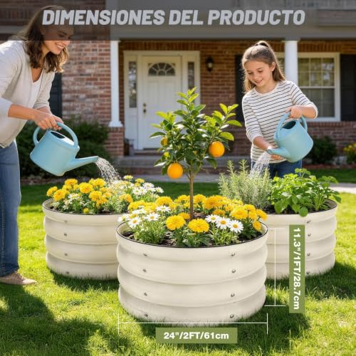 SHALL Kit de 3 piezas (61 cm x 28,8 cm) para jardinera elevada redonda, ideal para exteriores con bordes de seguridad, fácil de montar y apta para flores y frutas.