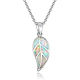CiNily Opal Leaf/Flower Pendant Necklace for Women Silver Plated Jewelry Gift