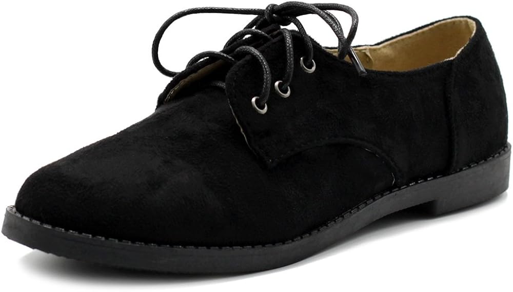  | Ollio Women Classic Flat Shoe Lace Up Faux Suede Oxford | Oxfords