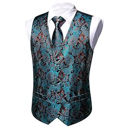 Barry.Wang Mens Suit Vest Blue Orange Paisley Silk